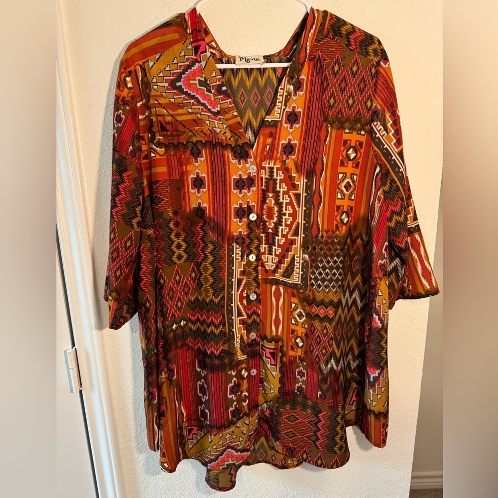 Show Me Your Mumu Aztec Patchwork Tunic Button Down Tribal Womens Size XSmall